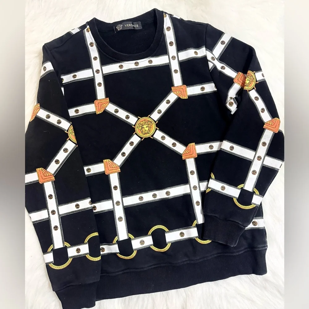 Versace Black and White Geometric Men's Sweater - Picture 1 of 9